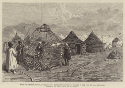 With the Afghan Boundary Commission, Turkomans erecting a Kibitka in the Camp at Bala Murghab by William Crimea Simpson